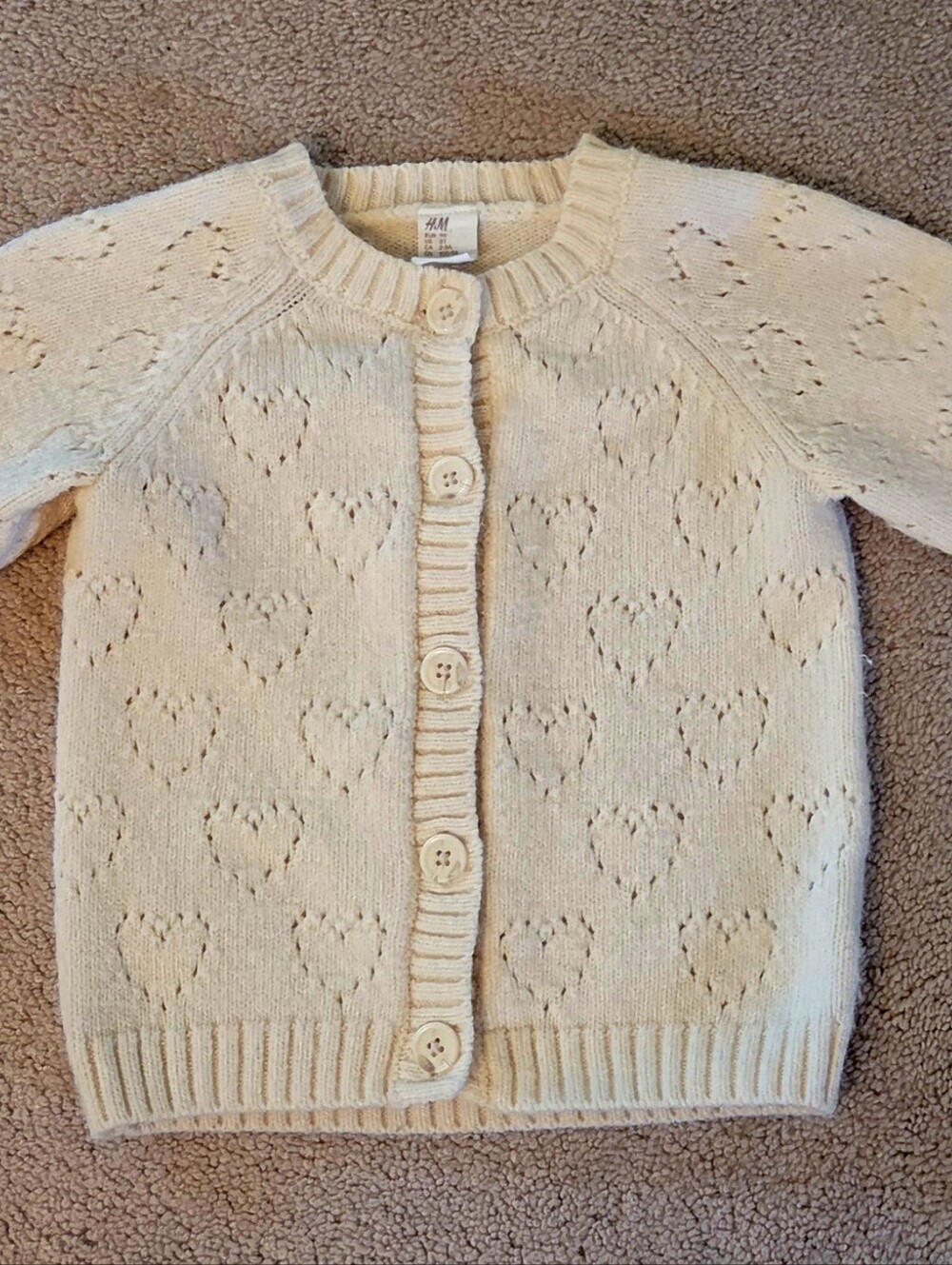 H&M Cream Heart-Pattern Knit Cardigan